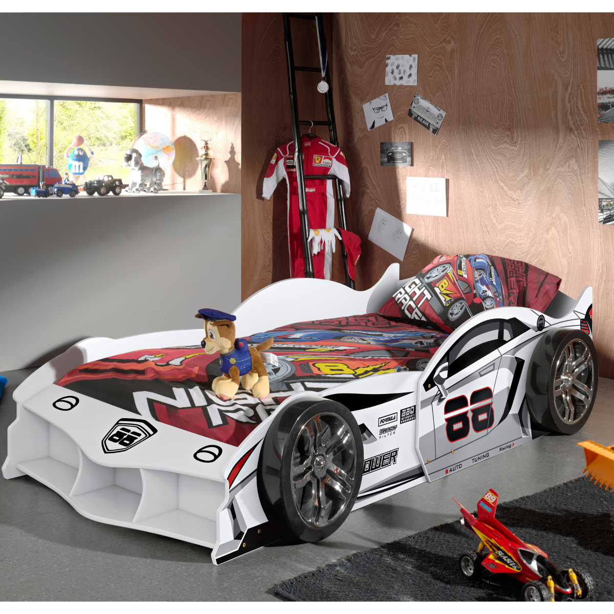 VIPACK MAX European single racing car kids bed 90 X 200cm white