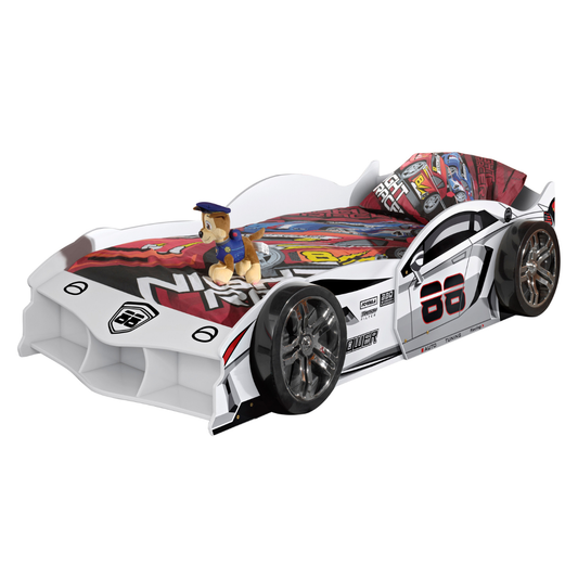 VIPACK MAX European single racing car kids bed 90 X 200cm white
