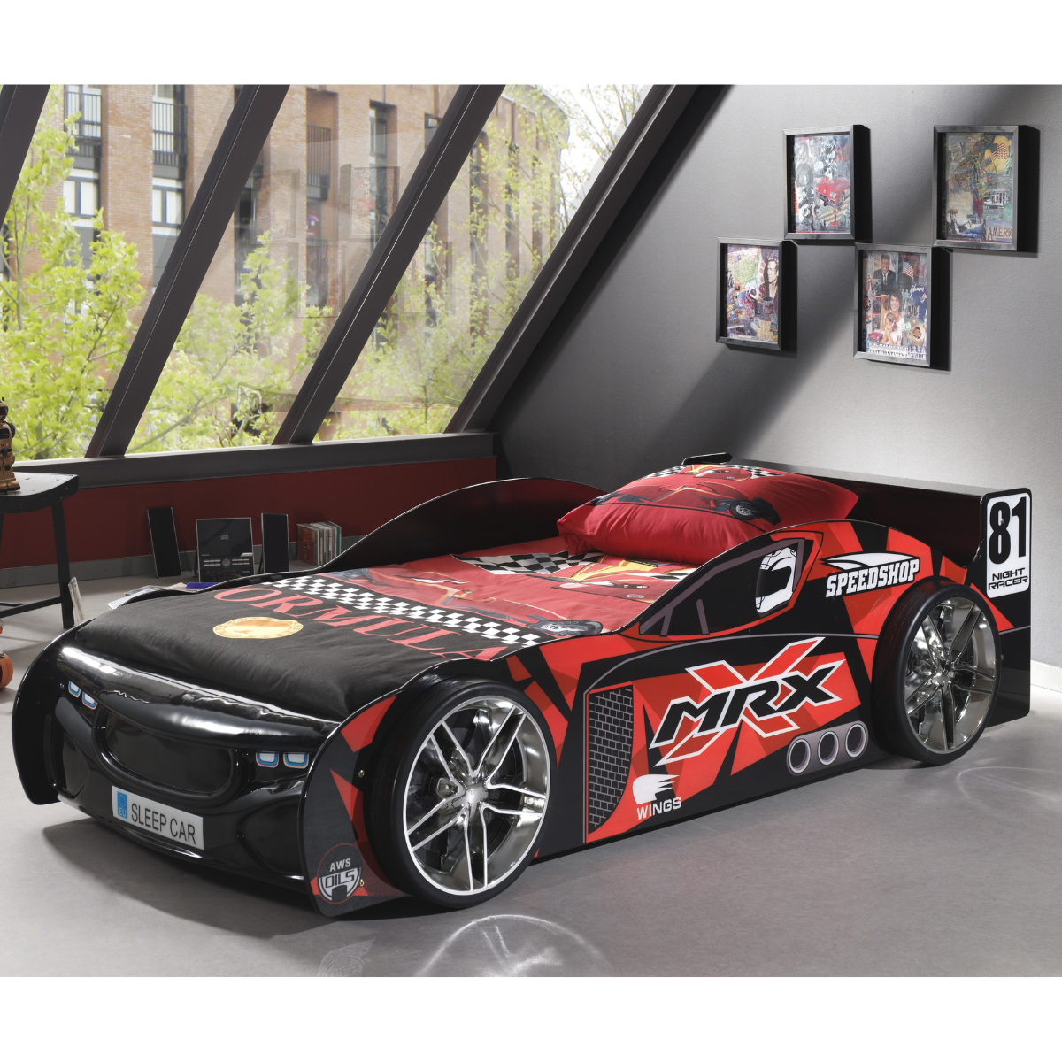 VIPACK MRX European single racing car kids bed 90 X 200cm black