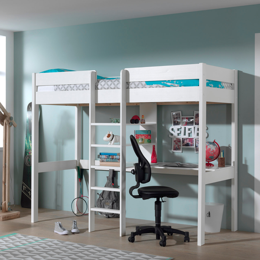 VIPACK PINO European single loft bed 90 X 200cm with ladder white