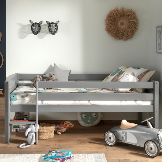 VIPACK PINO European single mid sleeper low 90 X 200cm with ladder grey