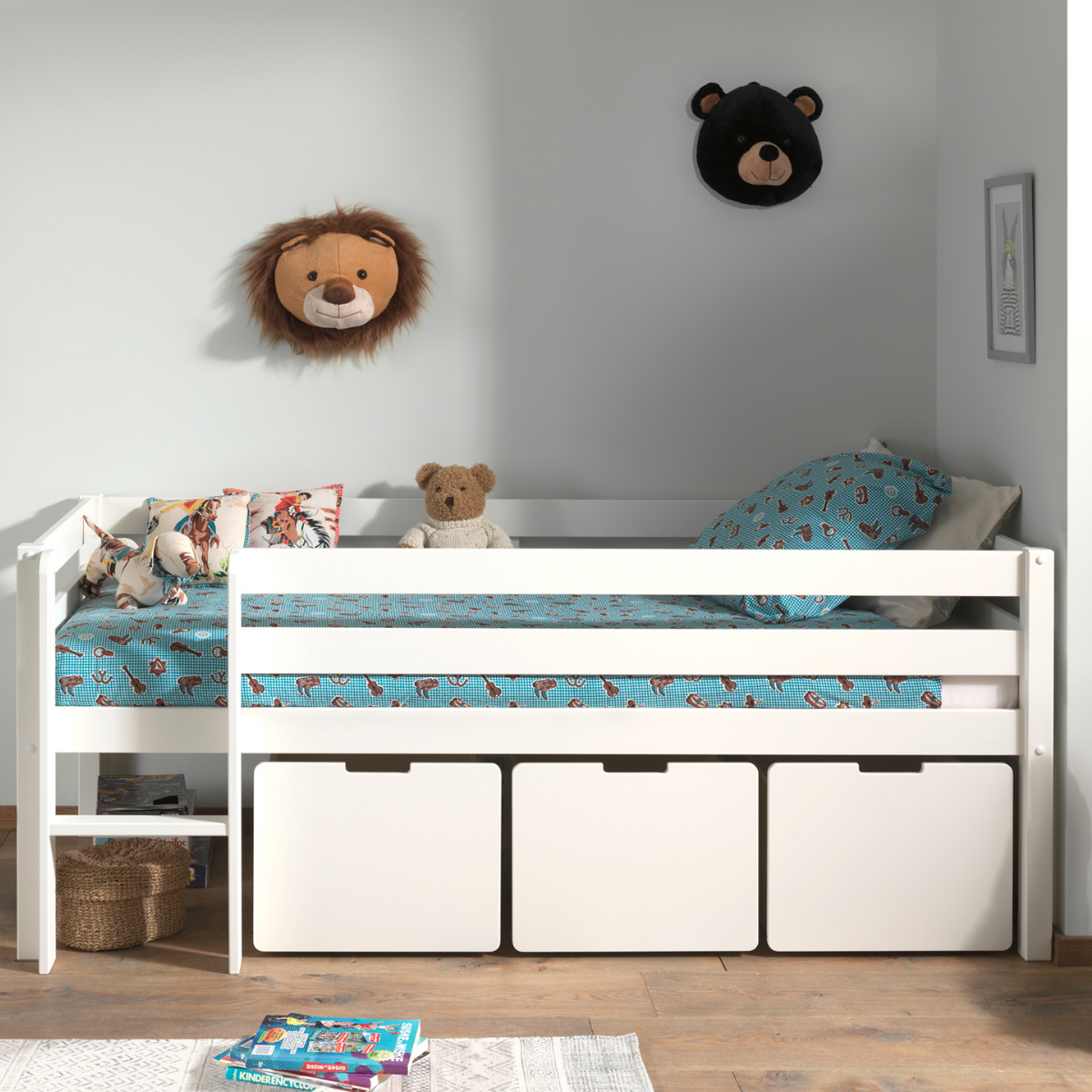 VIPACK PINO European single mid sleeper low 90 X 200cm with ladder white