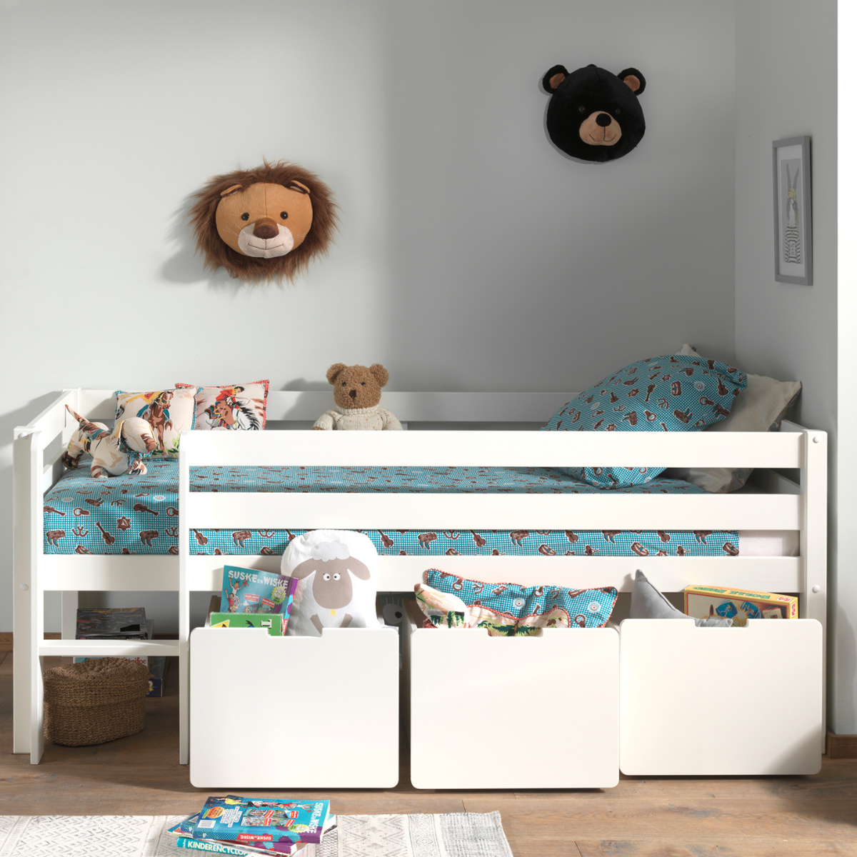 VIPACK PINO European single mid sleeper low 90 X 200cm with ladder white