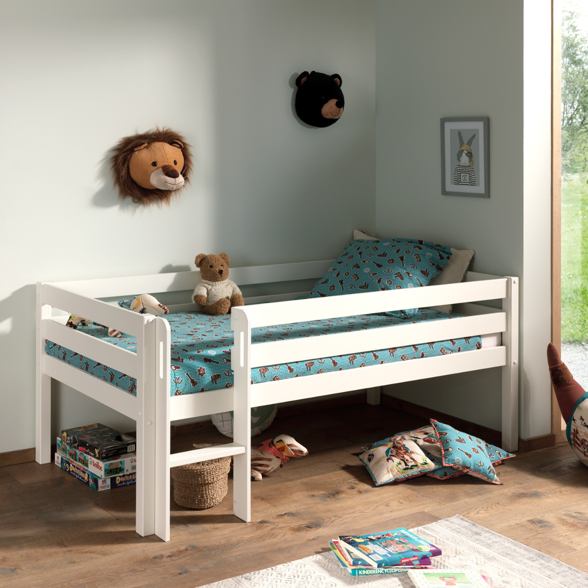 VIPACK PINO European single mid sleeper low 90 X 200cm with ladder white