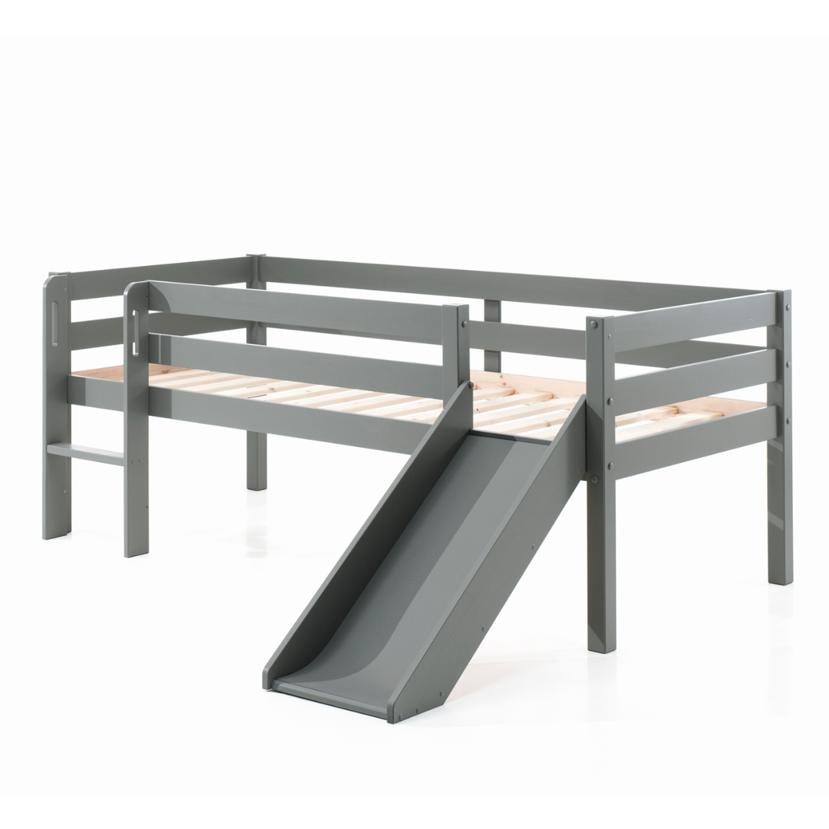 VIPACK PINO European single mid sleeper low 90 X 200cm with ladder & slide grey