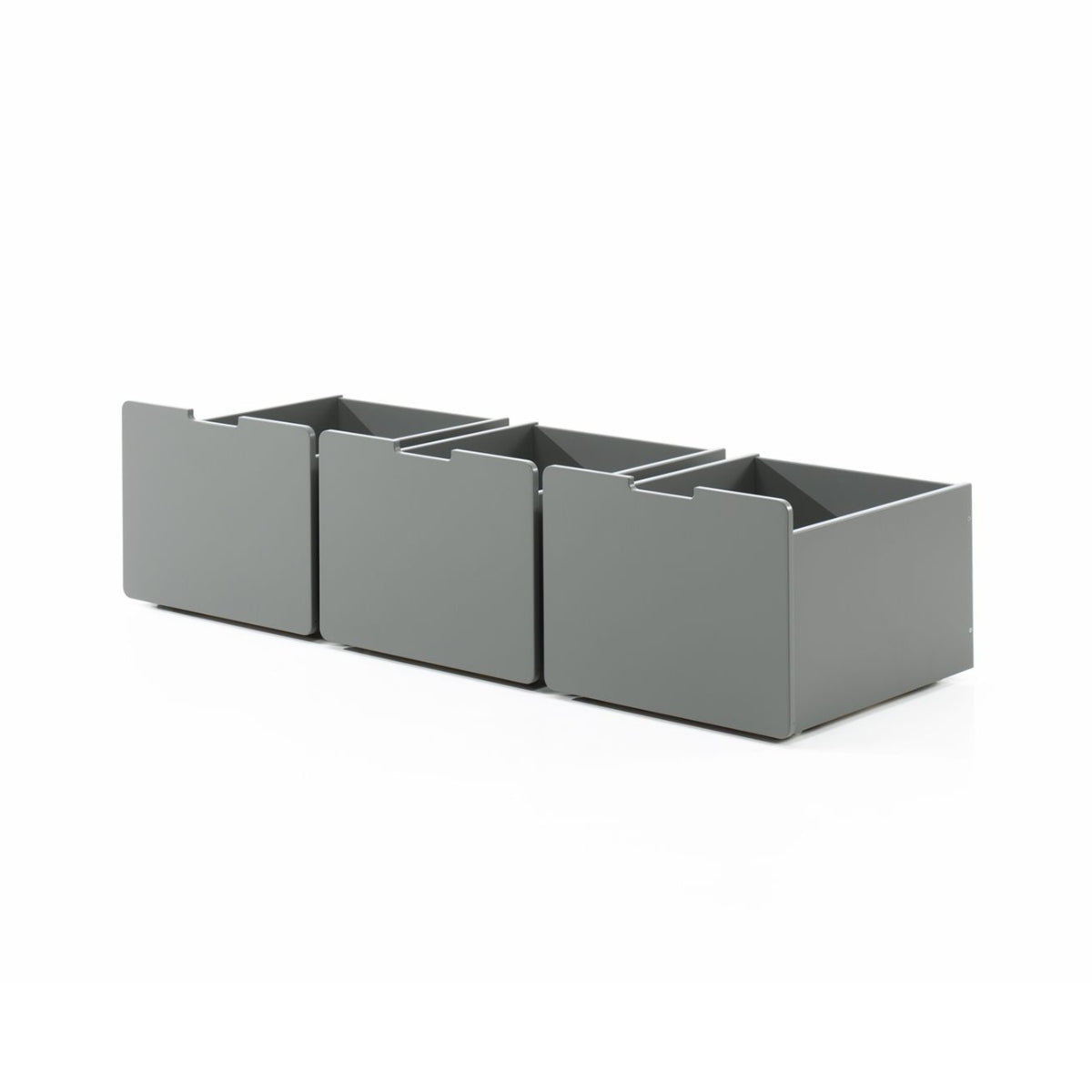 VIPACK PINO set of 3 underbed drawers for grey mid sleeper low on plain white background 