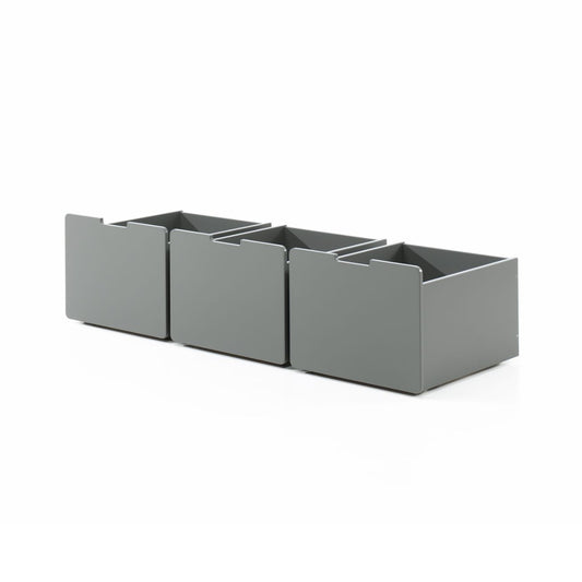 VIPACK PINO set of 3 underbed drawers for grey mid sleeper low on plain white background 