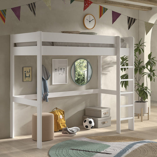 White VIPACK PRIMO loft bed with storage space underneath in a child's bedroom with modern decor