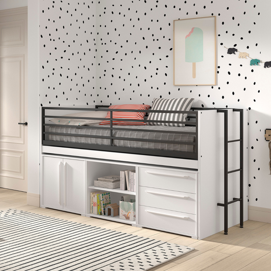 VIPACK SAM European mid sleeper 90 X 200 cm white with storage drawers & shelving unit