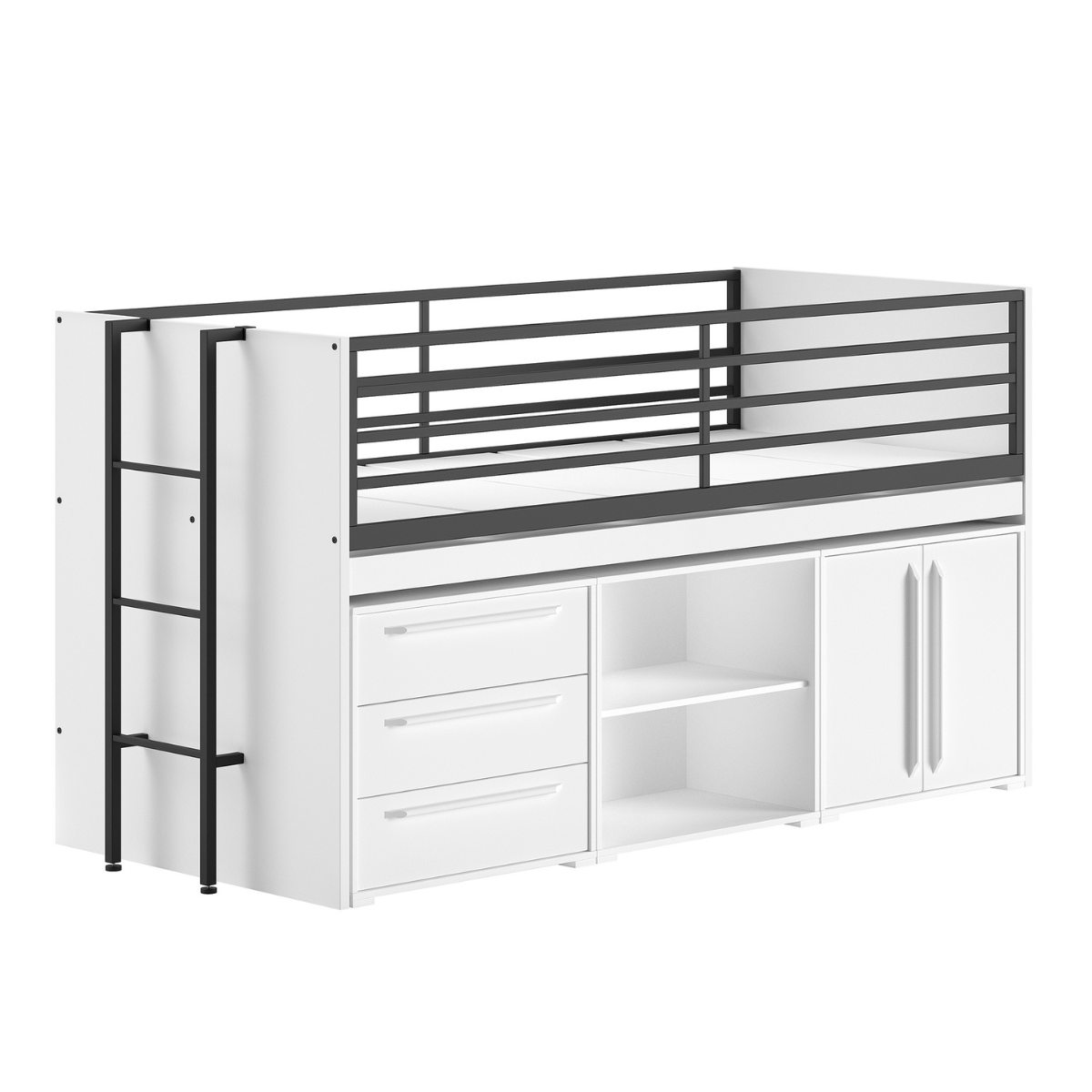 VIPACK SAM European mid sleeper 90 X 200 cm white with storage drawers & shelving unit