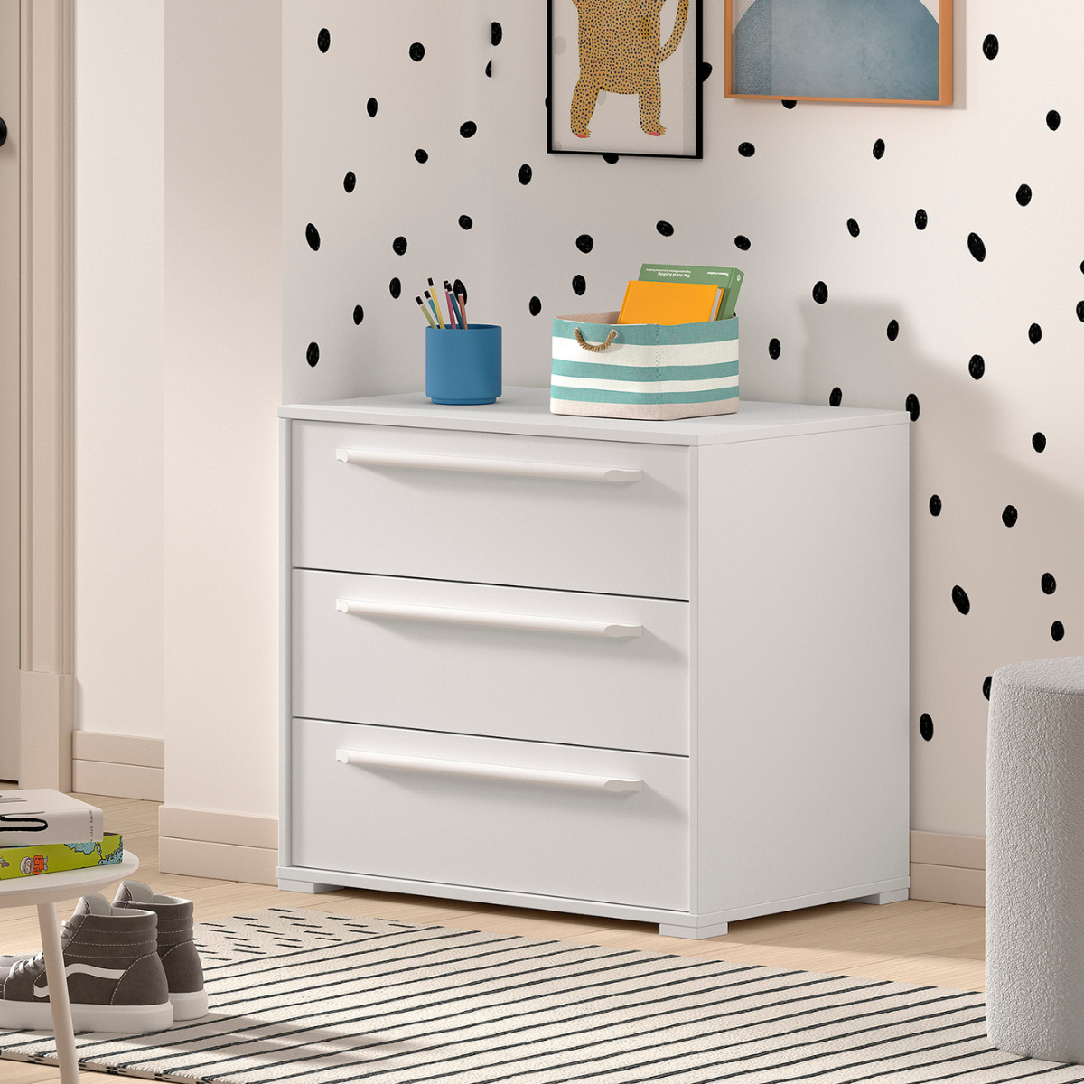 VIPACK SAM European mid sleeper 90 X 200 cm white with storage drawers & shelving unit