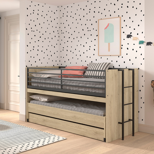 VIPACK SAM European triple mid sleeper 90 X 200 cm oak