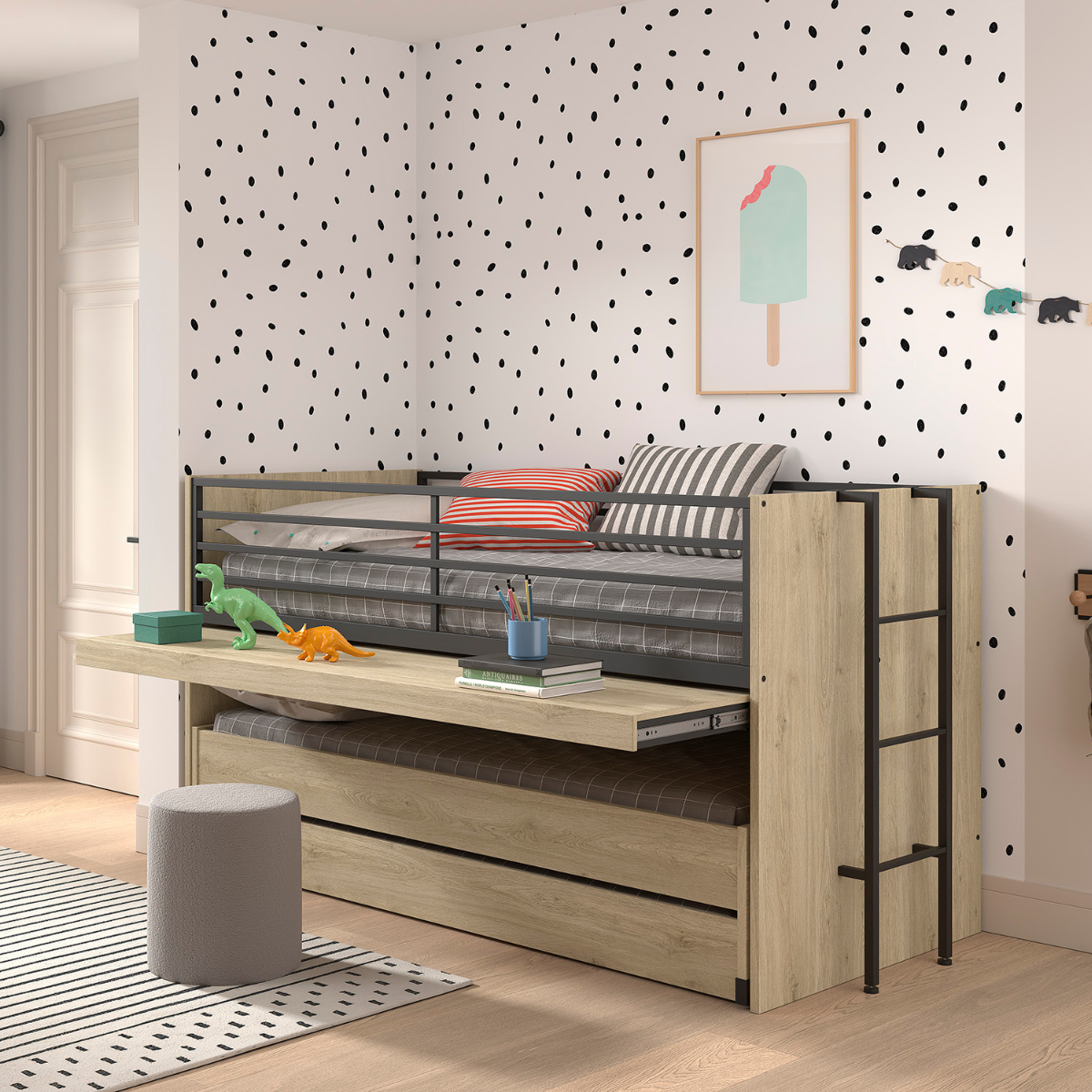 VIPACK SAM European triple mid sleeper 90 X 200 cm oak