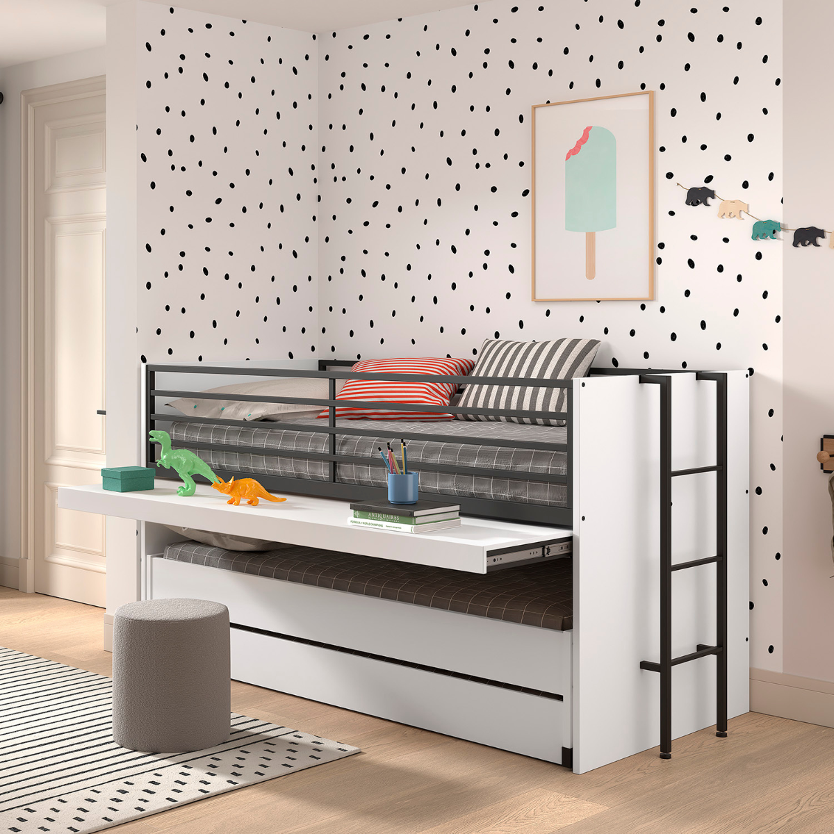 VIPACK SAM European pull out triple mid sleeper 90 X 200 cm white