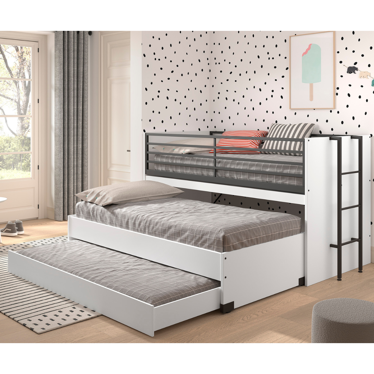 VIPACK SAM European pull out triple mid sleeper 90 X 200 cm white