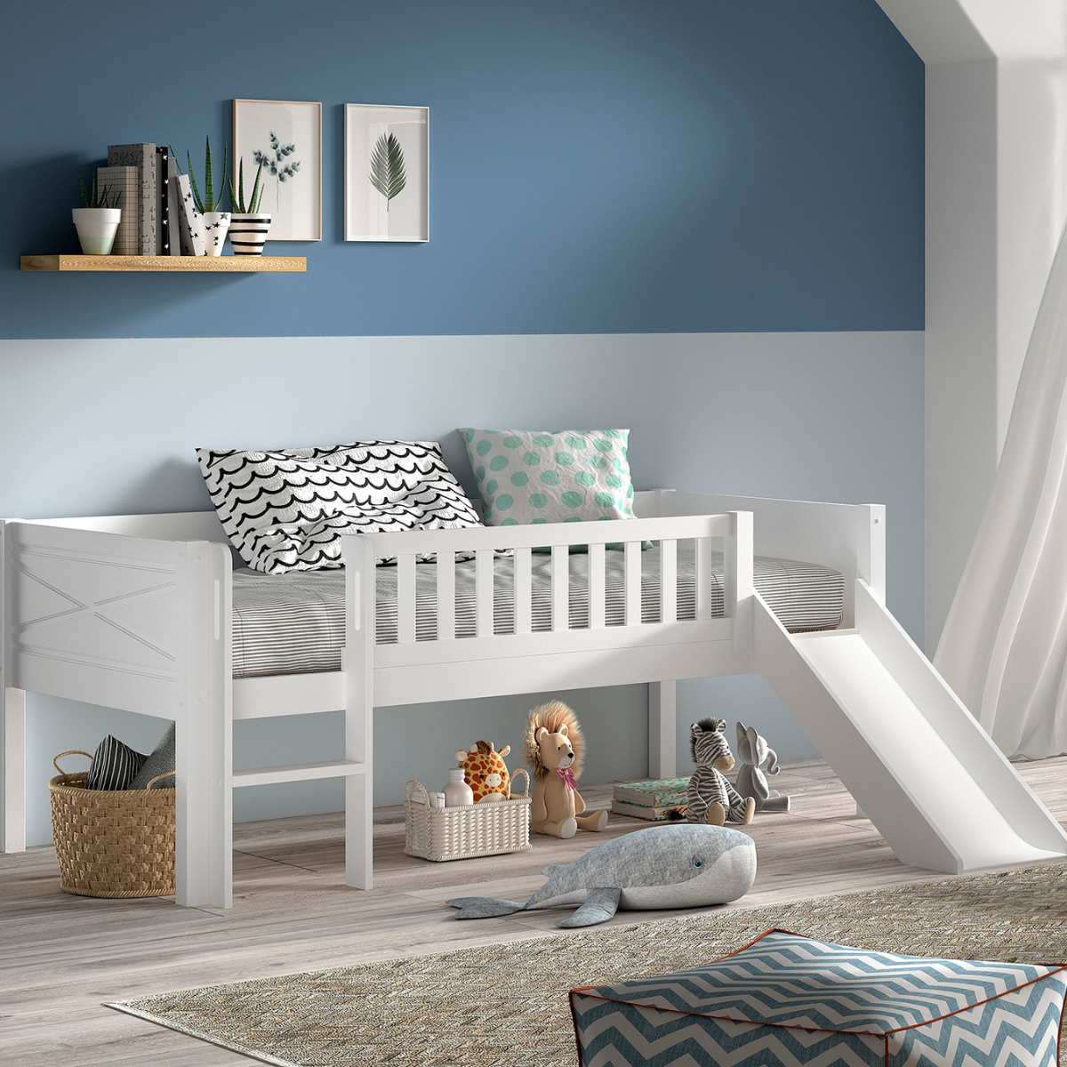 VIPACK SCOTT European single mid sleeper low with slide 90 X 200 cm white