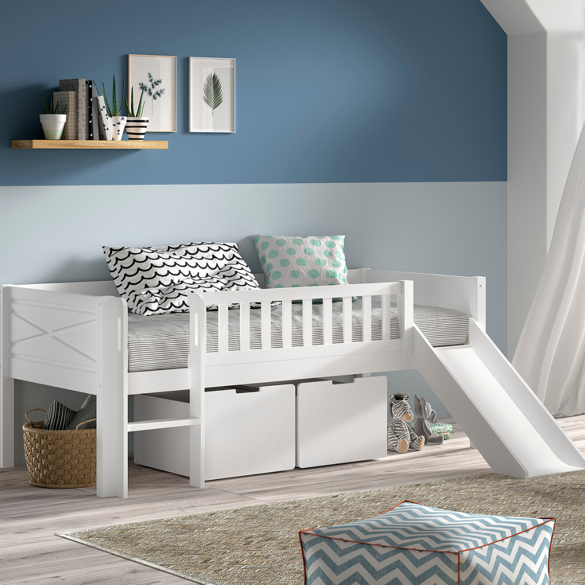 VIPACK SCOTT European single mid sleeper low with slide 90 X 200 cm white