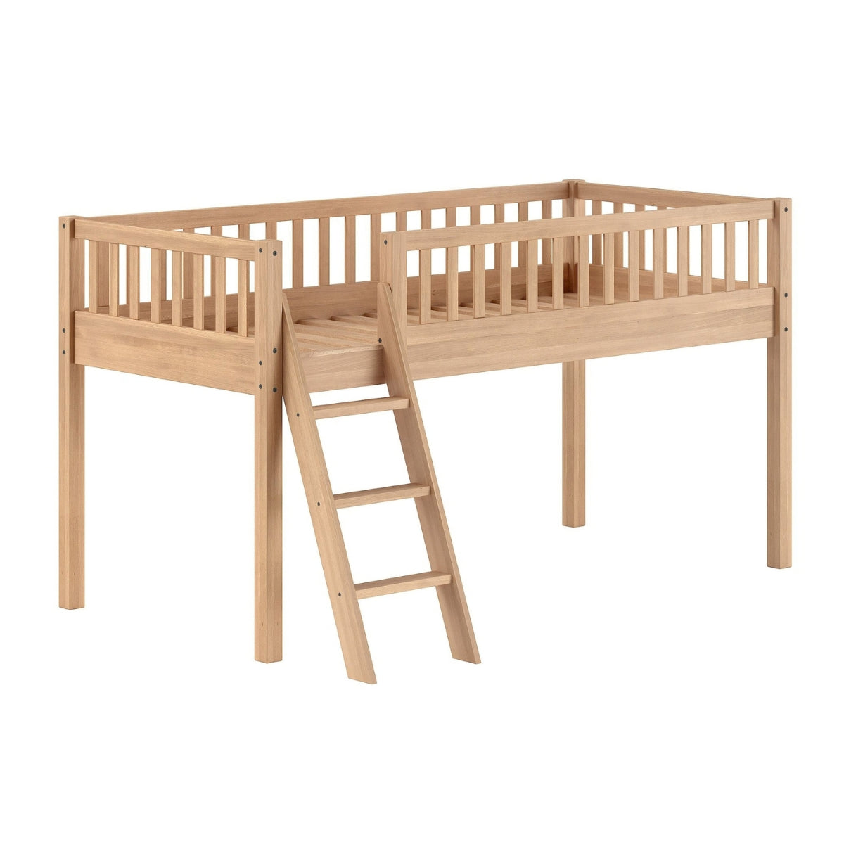 VIPACK SEDA natural beech mid sleeper bed with ladder and guard rails