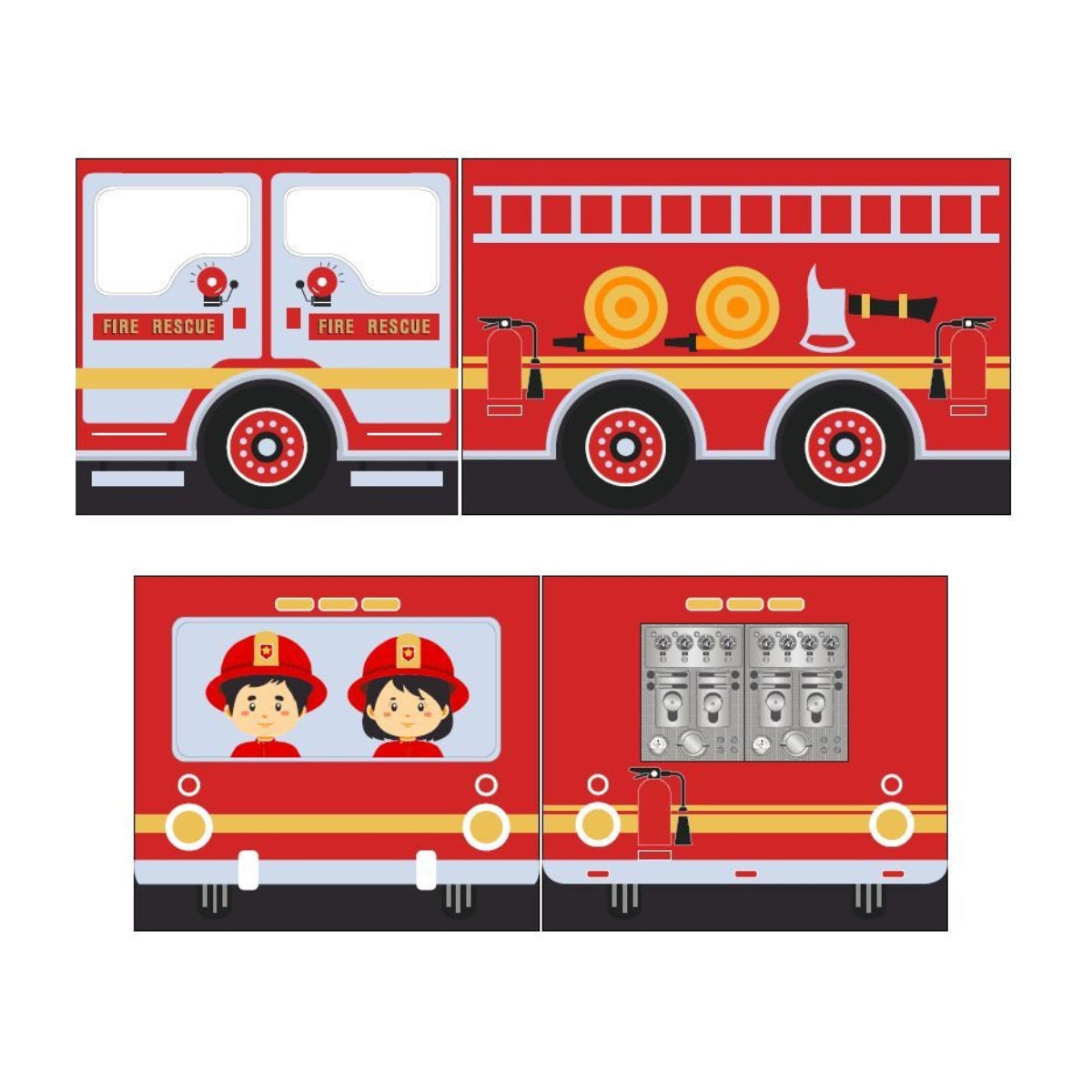 VIPACK fire engine play curtain with red fire rescue truck design