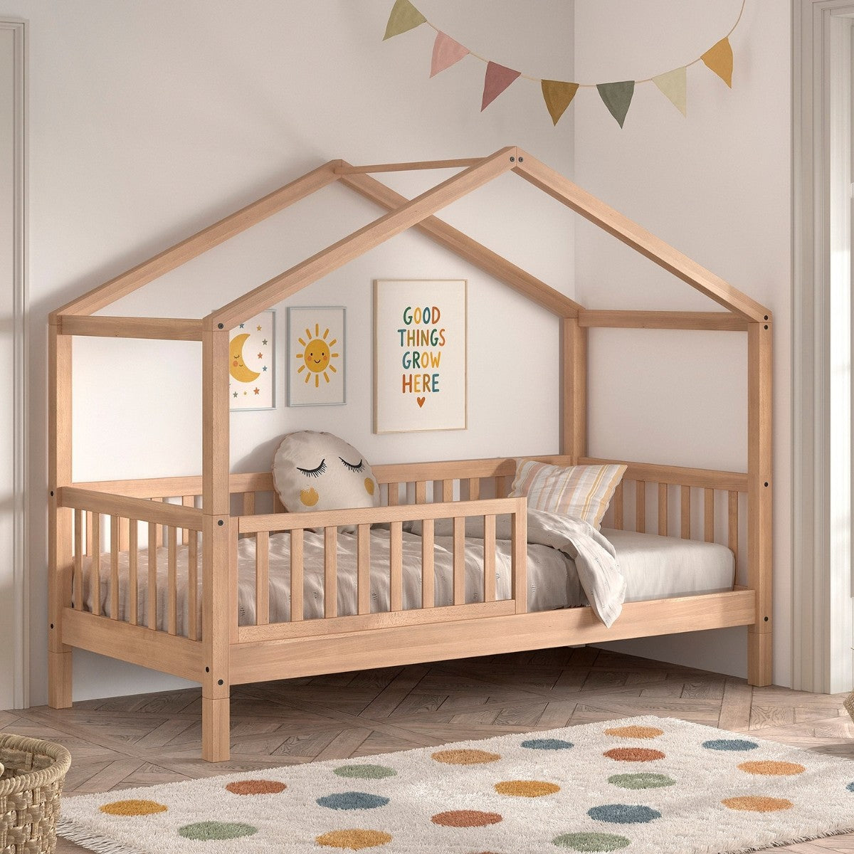 VIPACK SEDA House Floor Bed with Bed Guard – Natural