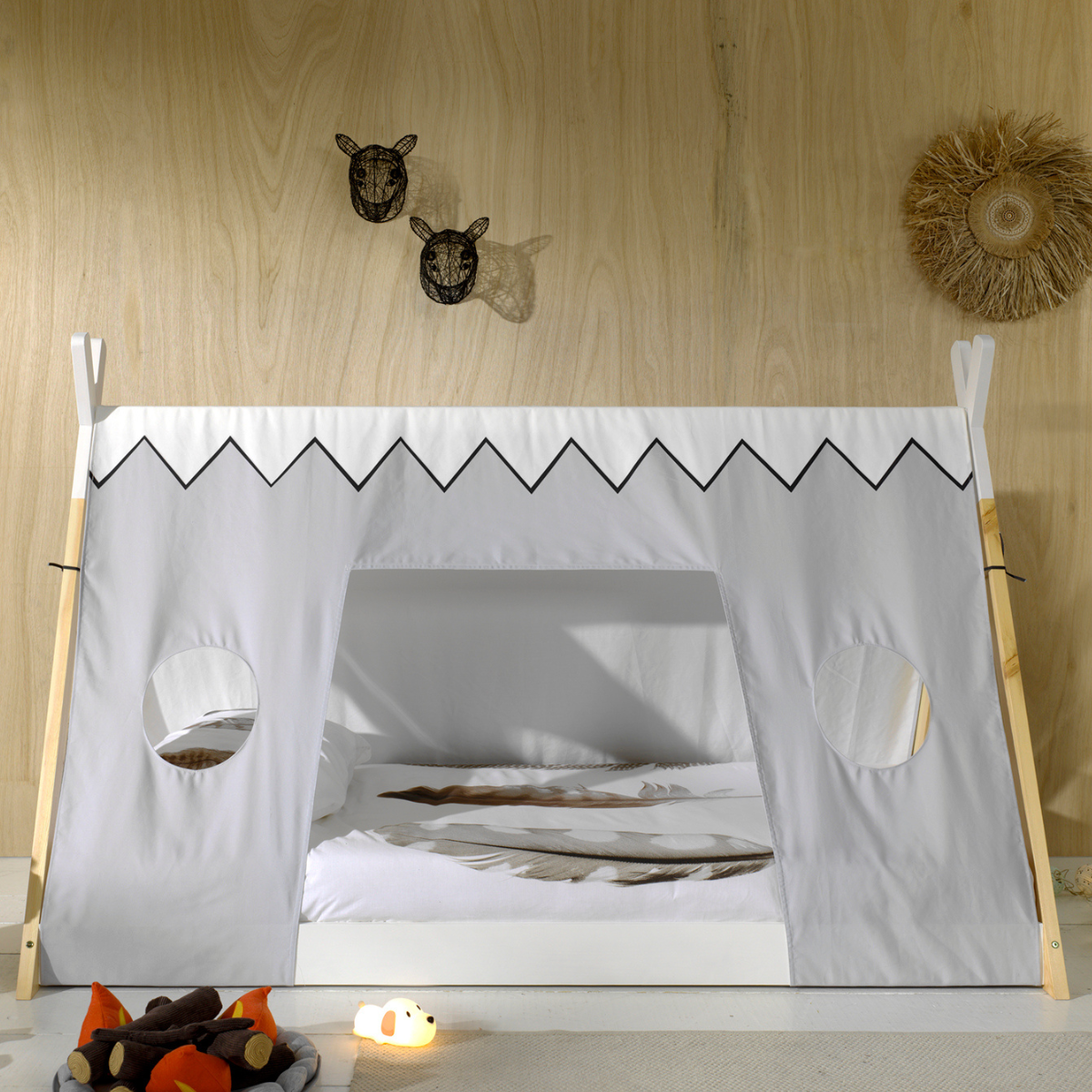 VIPACK TIPI bed with grey canvas shark cover in modern kids bedroom