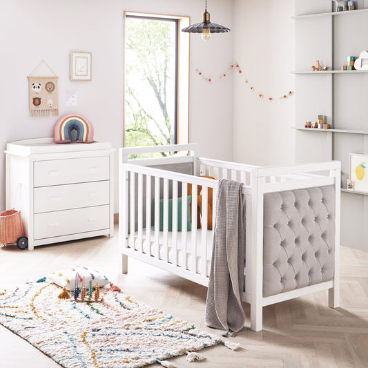 Babymore Velvet Deluxe Cot Bed 140 x 70cm 2 Piece Room Set White