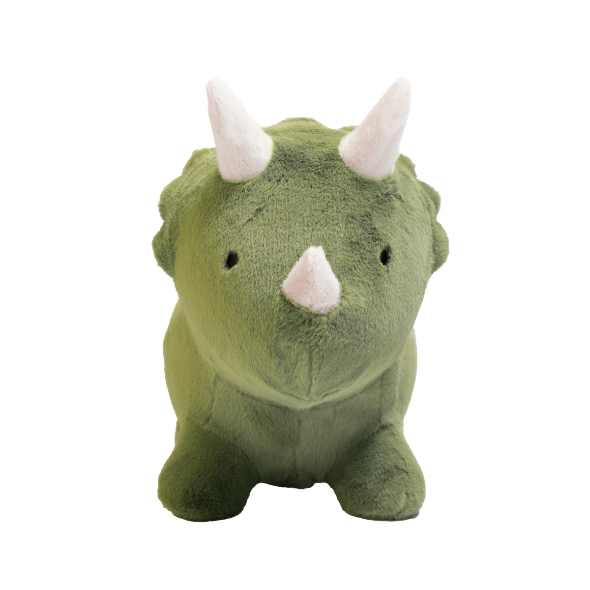 front view of Wild & Soft Bouncy Dino plush ride-on toy for children aged 3+ on white background