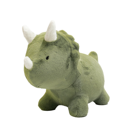 Wild & Soft Bouncy Dino plush ride-on toy for children aged 3+ on plain white background