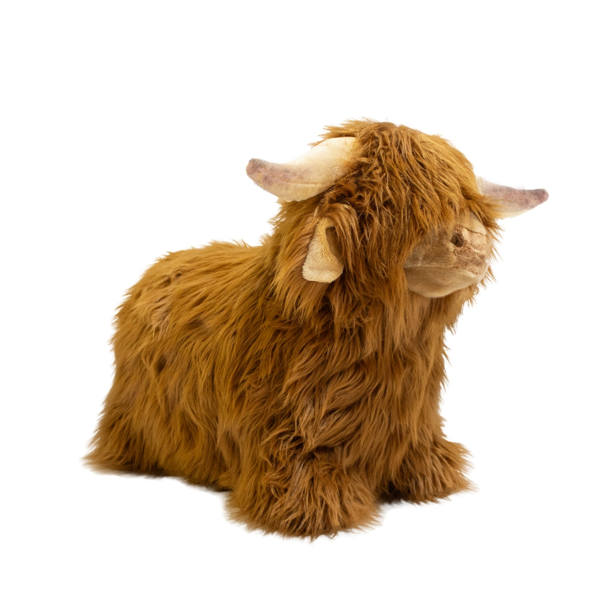 Wild & Soft Bouncy Highland Cow plush animal toy for children aged 3+ on plain white background