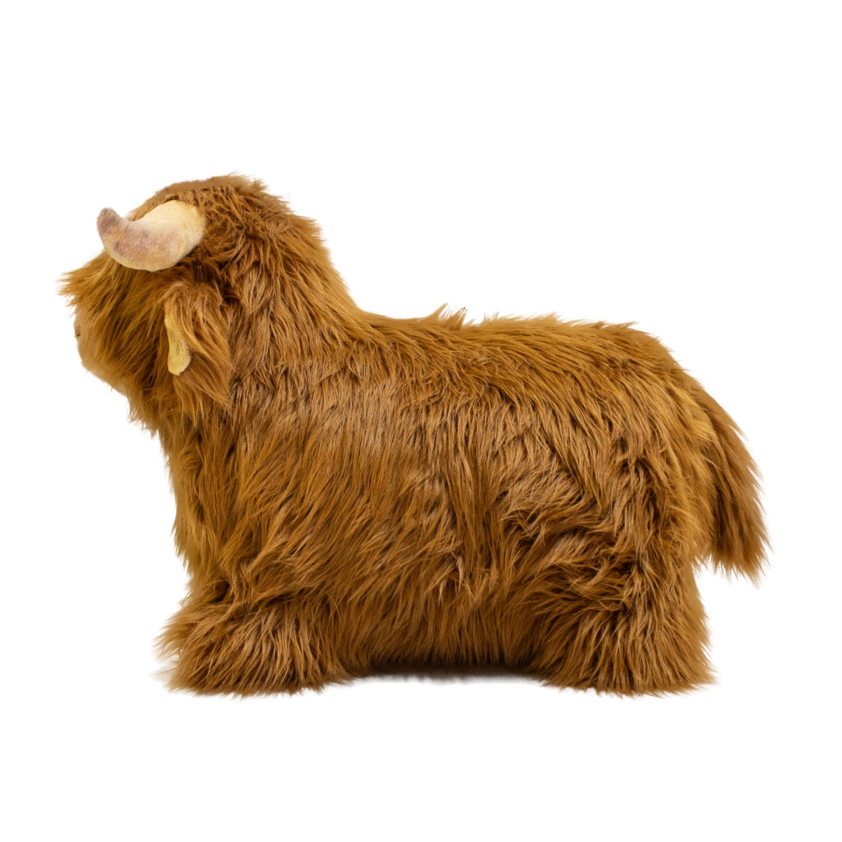 side view of Soft Bouncy Highland Cow by Wild & Soft for active and imaginative play on white background