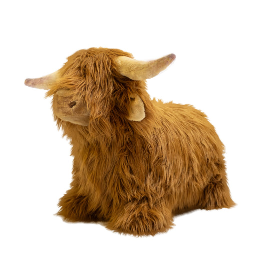 Wild & Soft Soft Bouncy Highland Cow plush bouncing toy for children aged 3 years+ on white background