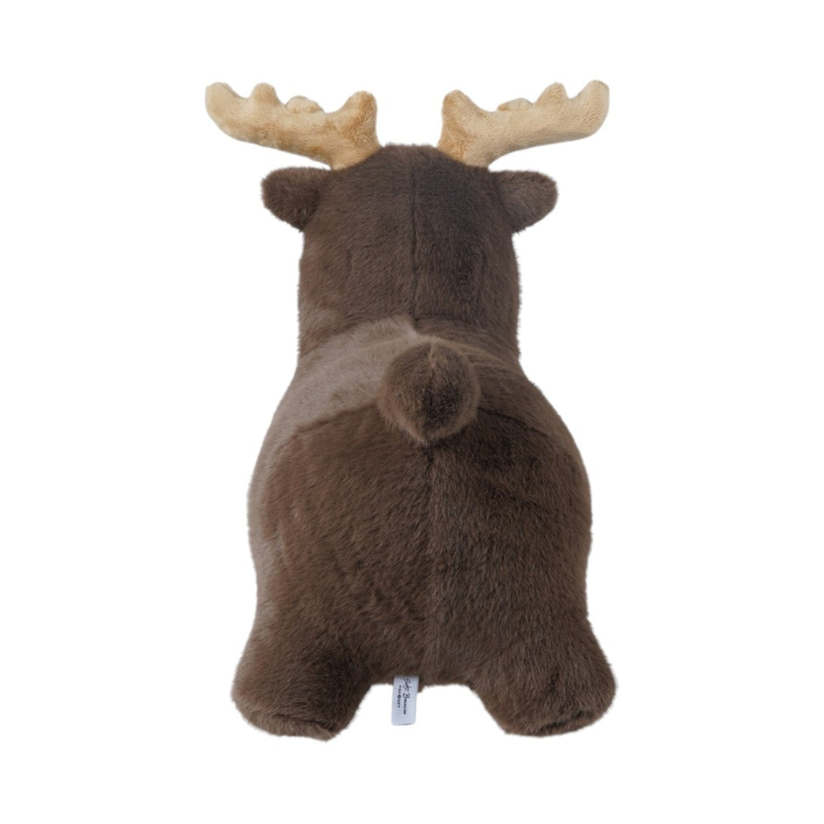 rear view of Wild & Soft Soft Bouncy Moose plush bouncing toy on plain white background