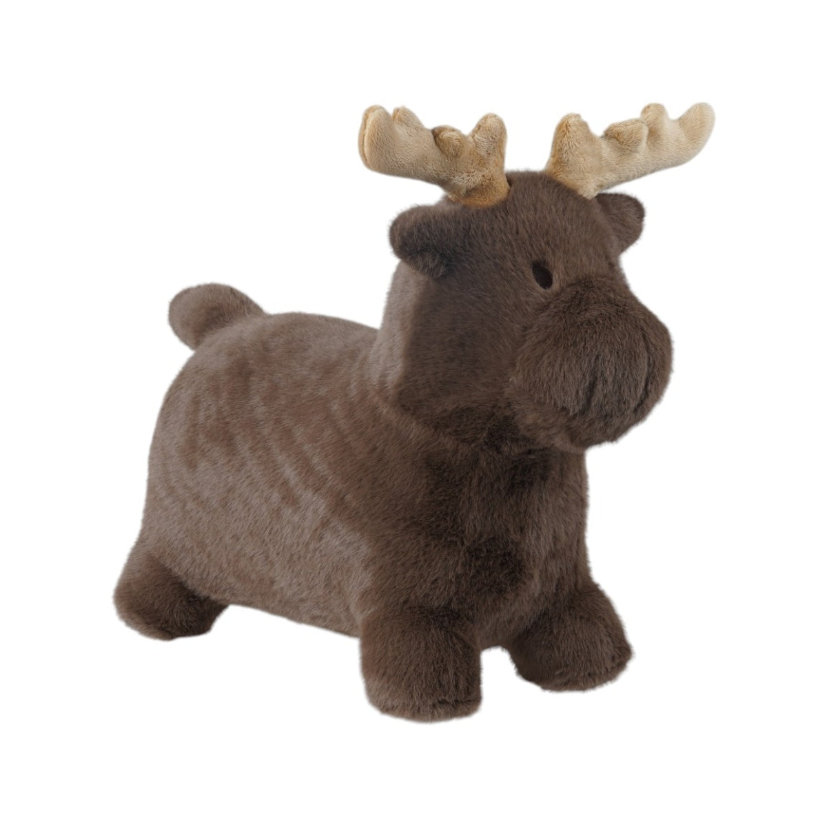 Wild & Soft Soft Bouncy Moose with antlers children's ride-on toy with plush finish on white background