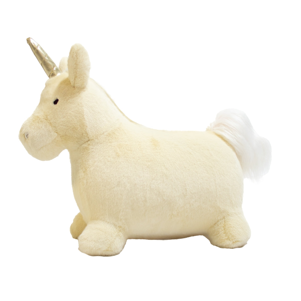 side view of Wild & Soft Bouncy Unicorn beige on white background
