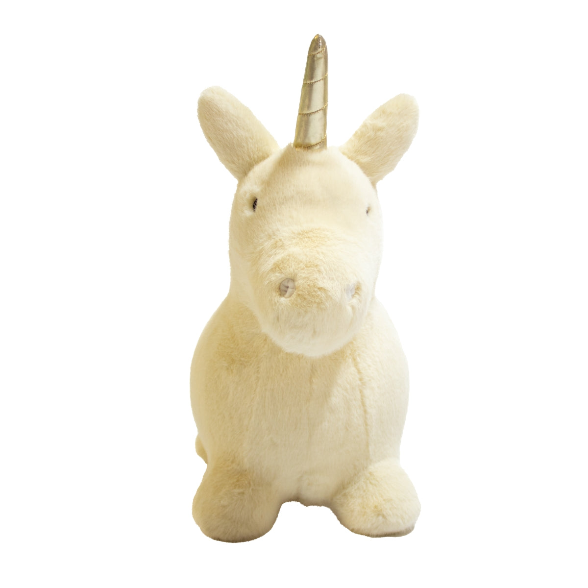 front view of Wild & Soft Bouncy Unicorn beige toddler ride on hopper on white background