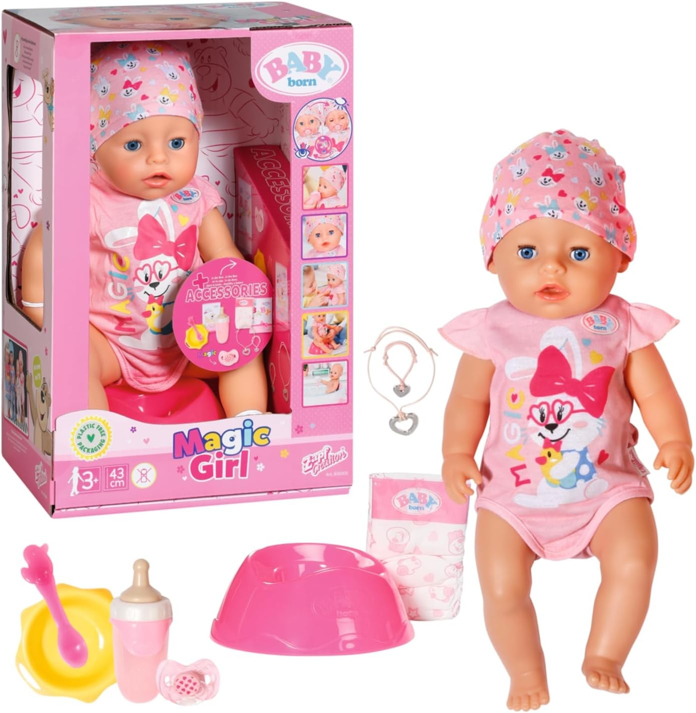 BABY BORN MAGIC GIRL DOLL IN LIGHT PINK OUTFIT - 17INCH/43CM