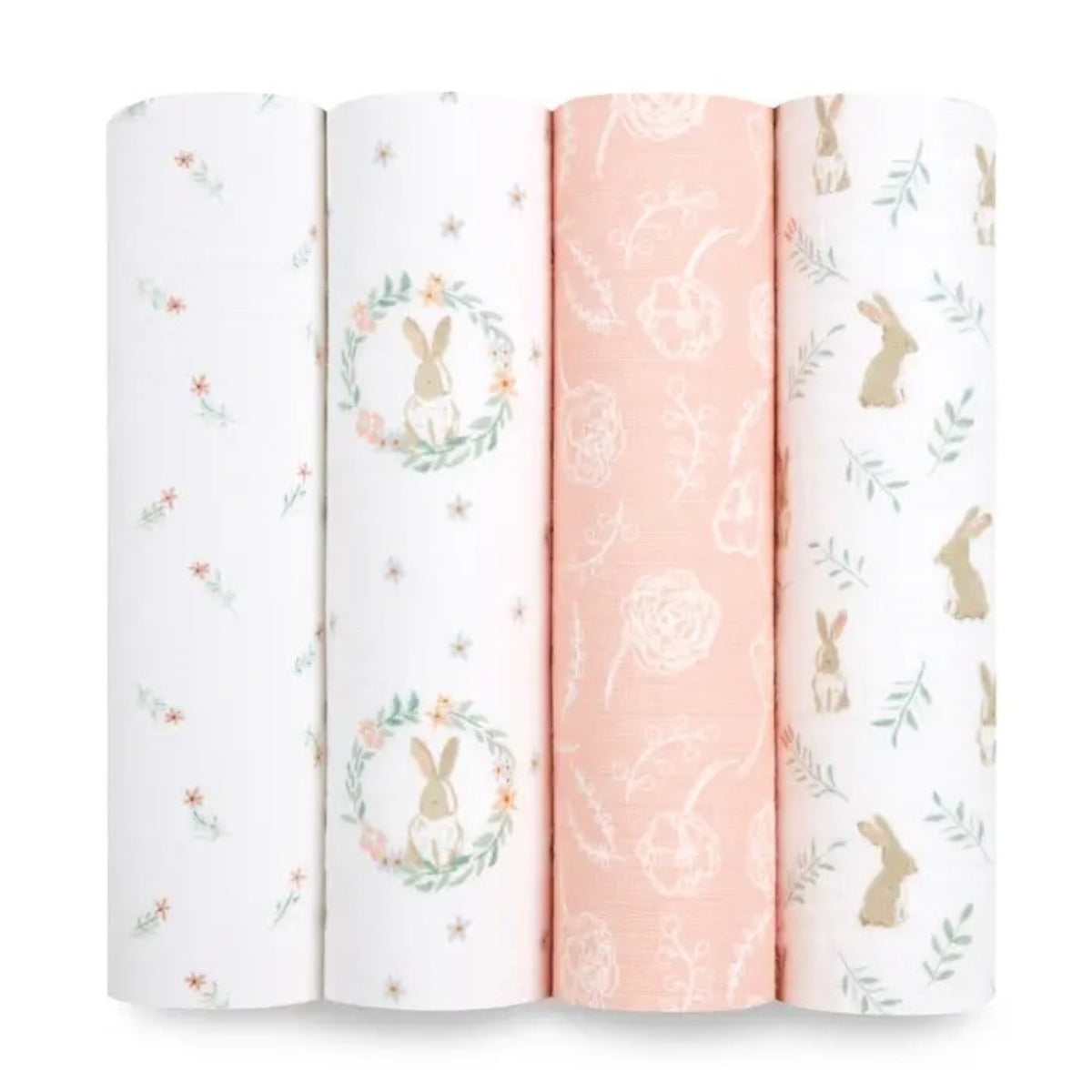 aden + anais Essentials Cotton Muslin Swaddle Blankets 4 Pack in Blushing Bunnies