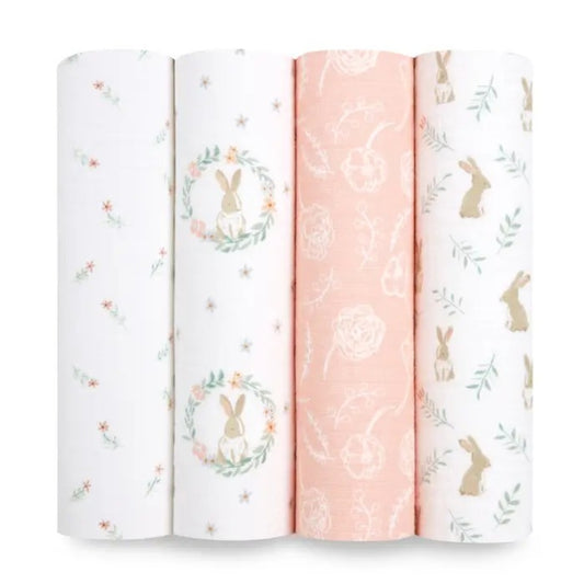 aden + anais Essentials Cotton Muslin Swaddle Blankets 4 Pack in Blushing Bunnies