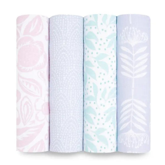 aden + anais Essentials Cotton Muslin Swaddle Blankets 4 Pack in Damsel on white background