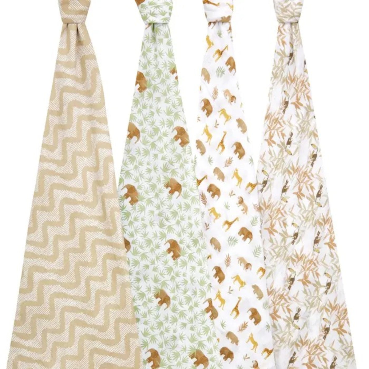 aden + anais Essentials Cotton Muslin Swaddle Blankets 4 Pack in Tanzania shown against a plain white background.