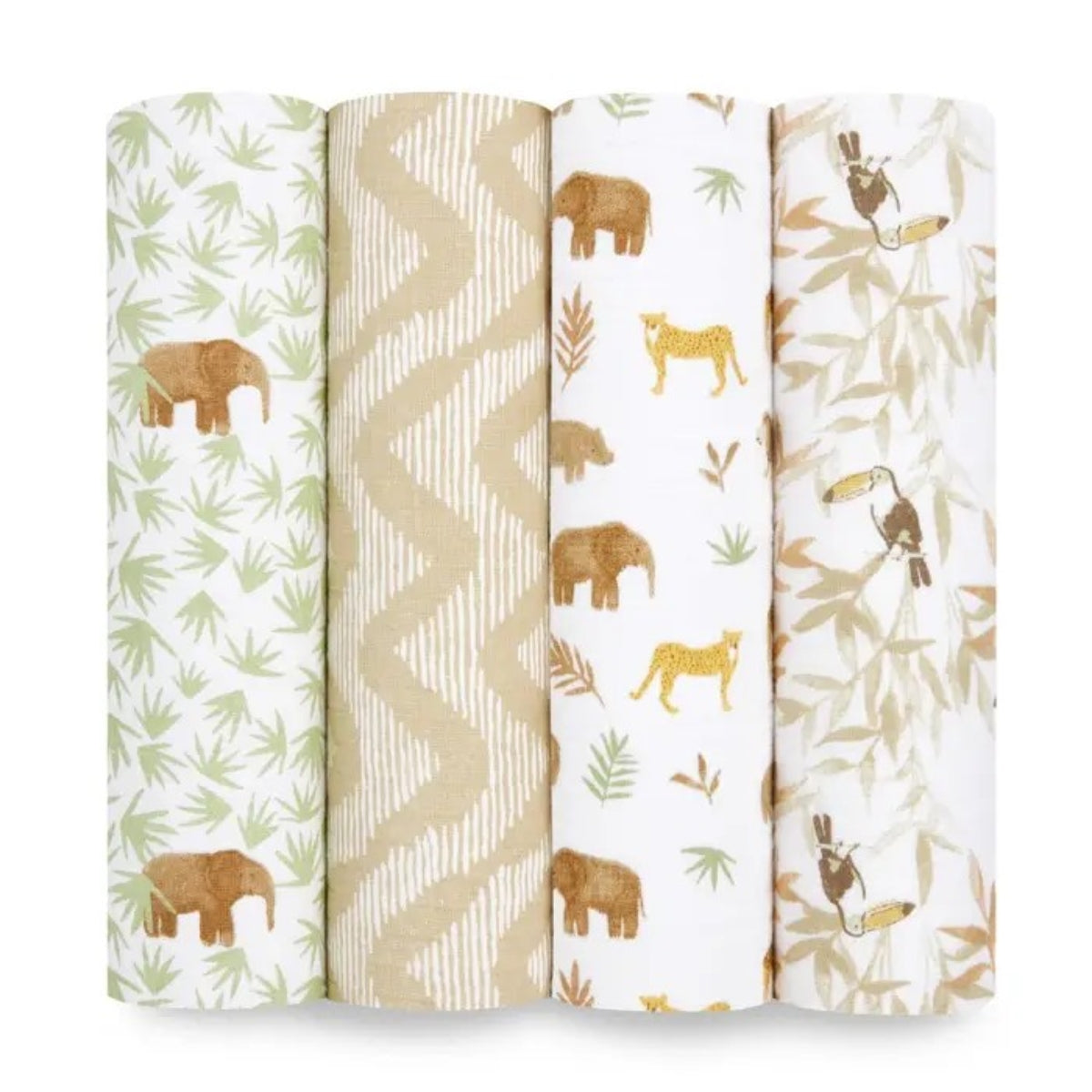 aden + anais Essentials Cotton Muslin Swaddle Blankets 4 Pack in Tanzania on plain white background