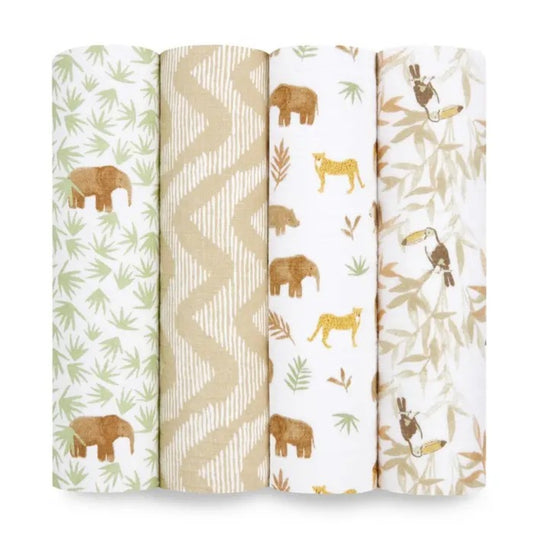 aden + anais Essentials Cotton Muslin Swaddle Blankets 4 Pack in Tanzania on plain white background