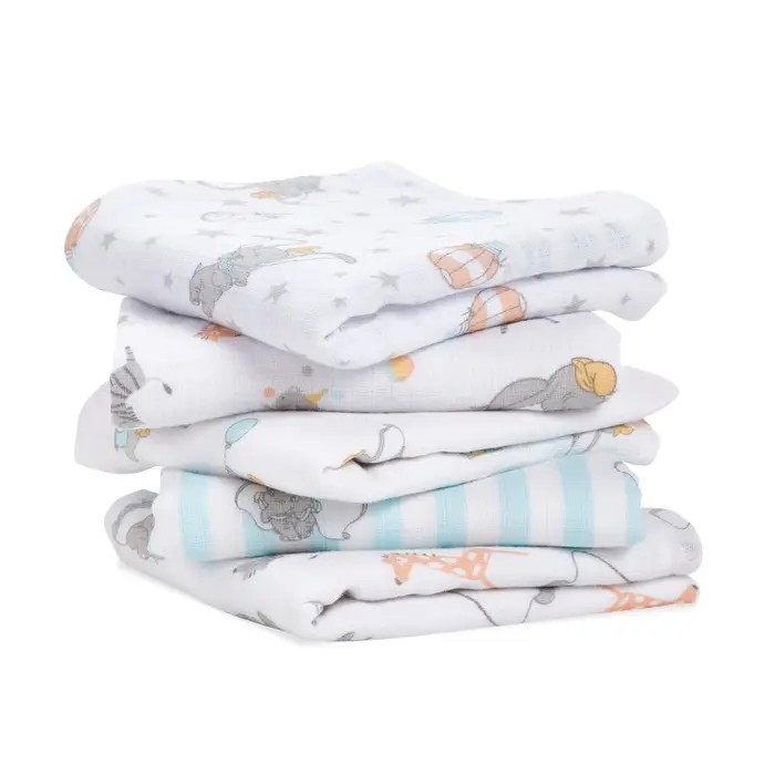 aden + anais Essentials Cotton Muslin Squares 5 Pack in Dumbo New Heights on plan white background