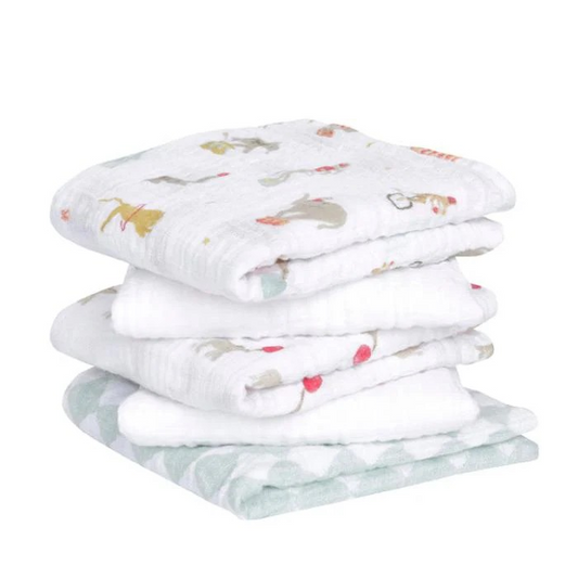 aden + anais Essentials Cotton Muslin Squares 5 Pack in Elephant Circus on plain white background