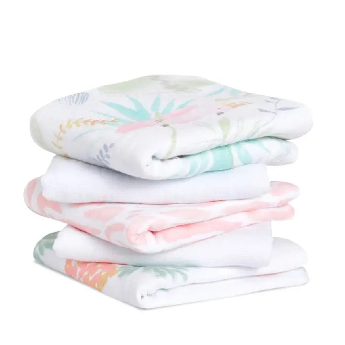 aden + anais Essentials Cotton Muslin Squares 5 Pack in Tropicalia on plain white background