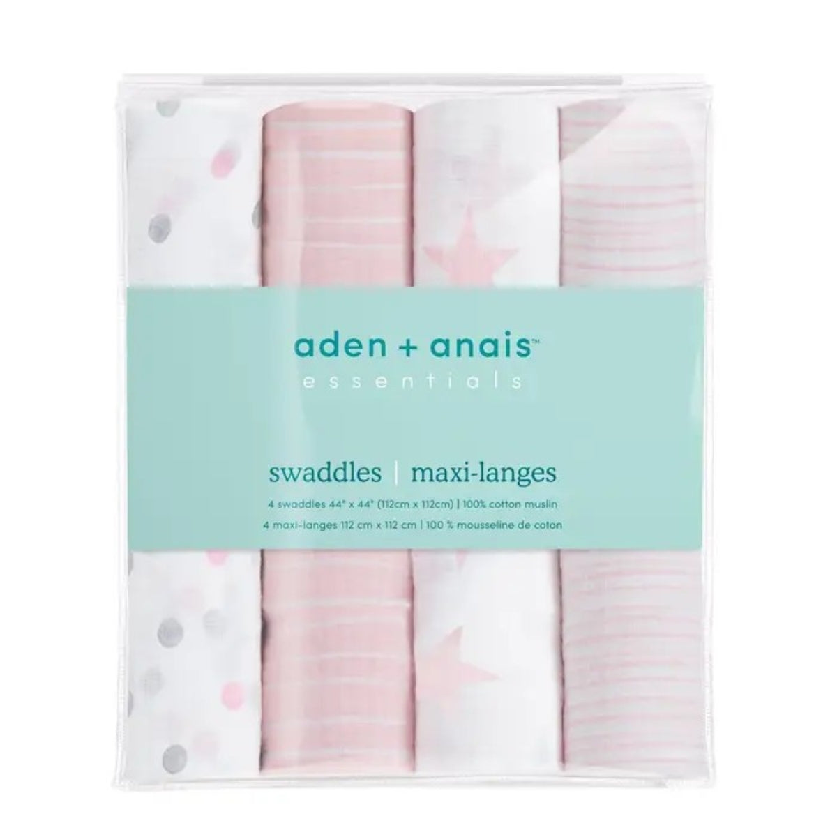 aden + anais Essentials Cotton Muslin Swaddle Blankets 4 Pack in Doll in retail display packaging