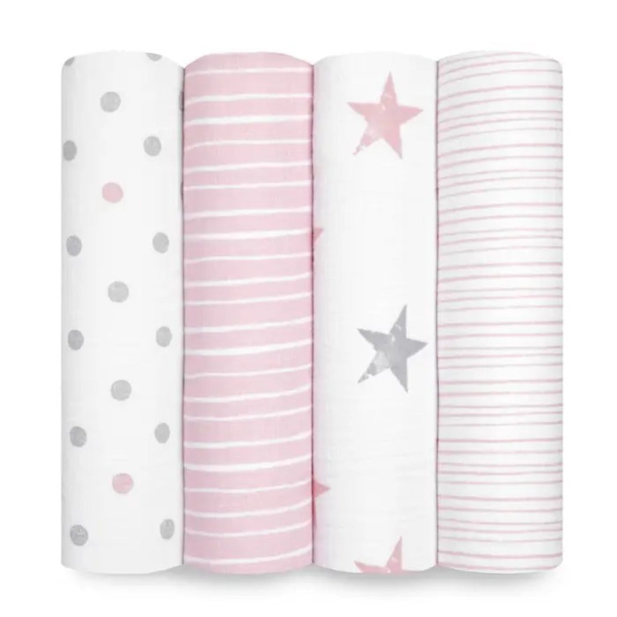 aden + anais Essentials Cotton Muslin Swaddle Blankets 4 Pack in Doll on plain white background