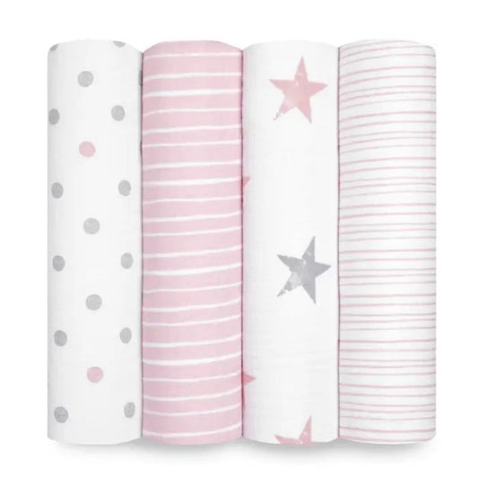 aden + anais Essentials Cotton Muslin Swaddle Blankets 4 Pack in Doll on plain white background