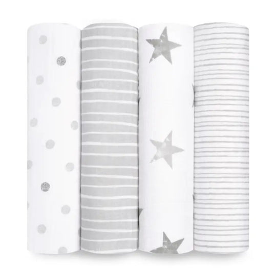aden + anais Essentials Cotton Muslin Swaddle Blankets 4 Pack in Dusty on plain white background