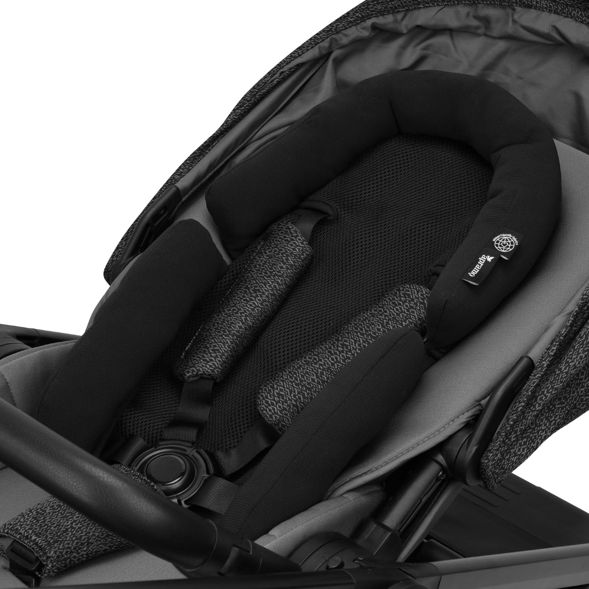 apramo breathable newborn baby & infant head support black being used in baby pram